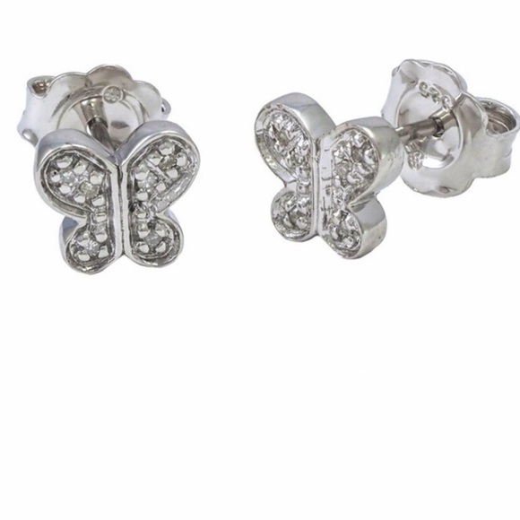 Diamond Select Cuts Jewelry - .05 CTW NATURAL DIAMOND Sterling Silver Butterfly Earrings | new - never worn